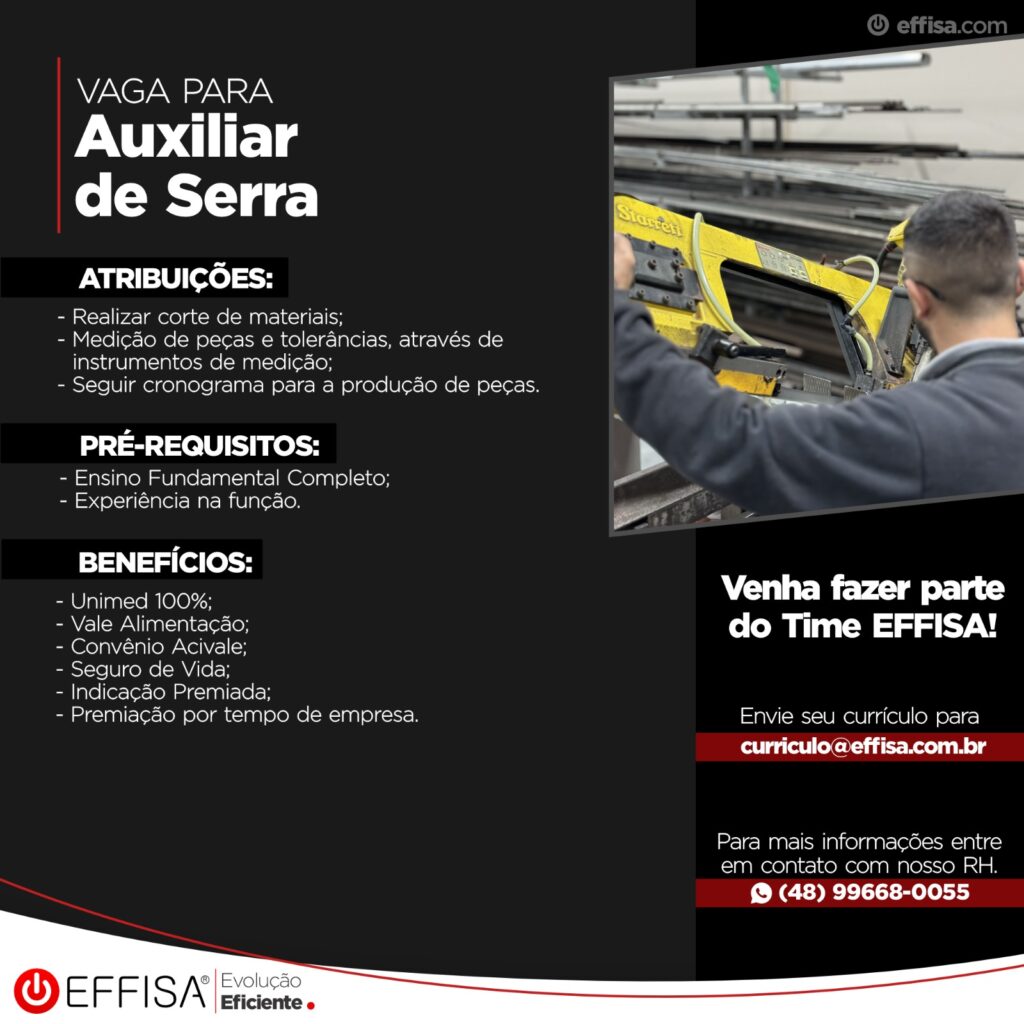 Vaga Para Auxiliar de Serra